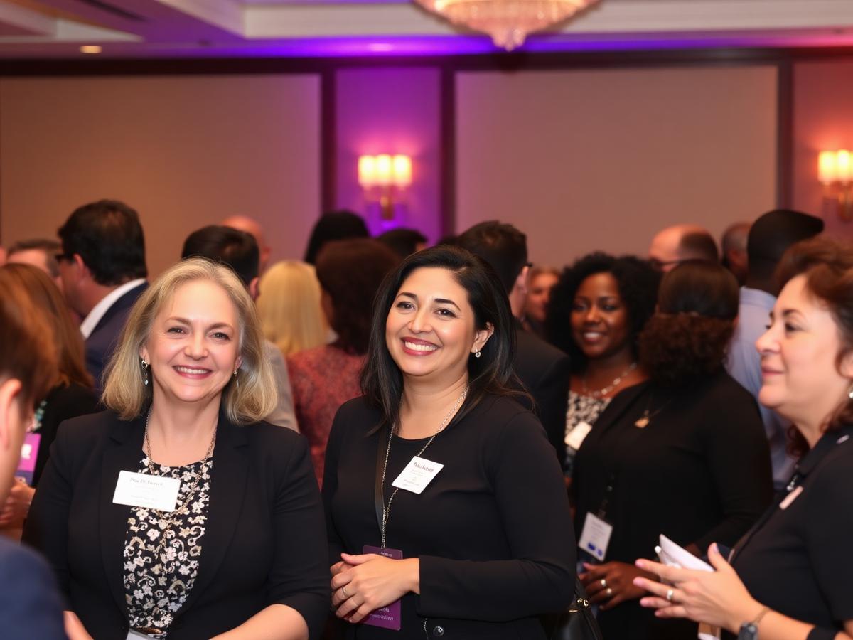 Diverse community leaders networking before the program